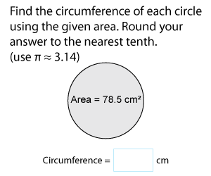 Circumference from Area of Circles | Metric Units
