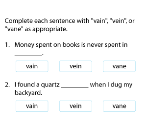 Confused Words Vain, Vein, and Vane