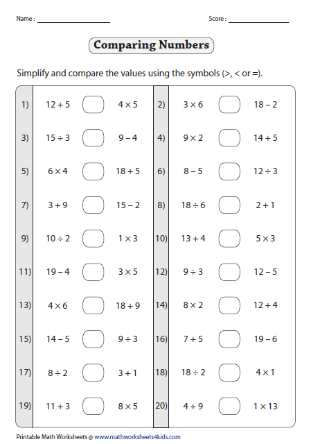 Comparing Numbers Worksheets Grade 1 - Boxfirepress
