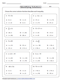 One Step Inequalities Worksheets