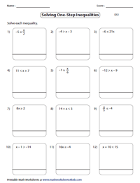 One Step Inequalities Worksheets
