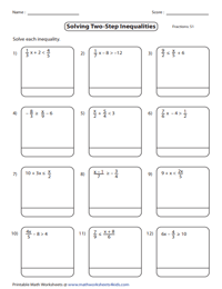 Two Step Inequalities Worksheets