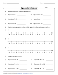 Integers Worksheets