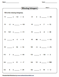 Multiplying and Dividing Integers Worksheets