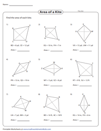 Area of Kites Worksheets