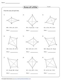 Area of Kites Worksheets