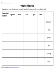 Completing the Table with Adjectives