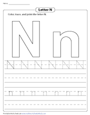 Coloring, Tracing, and Printing Letter N