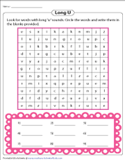 Long U Word Search Activity