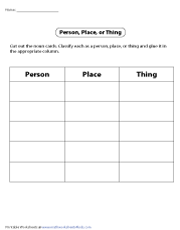 Person, Place, or Thing Worksheets