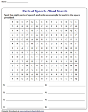 The Eight Parts of Speech | Word Search