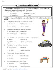 Prepositional Phrases Worksheets