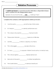 Relative Pronouns Worksheets