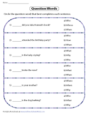 Circling Question Words That Complete the Sentences