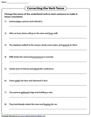 Shift in Verb Tenses Worksheets