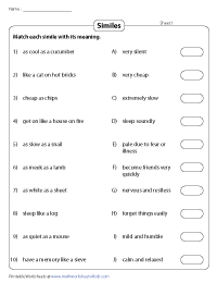 Simile Worksheets