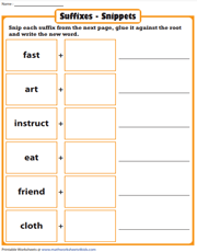 Suffixes Snippets - Cut and Glue Activity