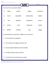 Suffixes Worksheets