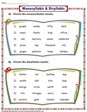 Circle Mono- and Di- Syllabic Words