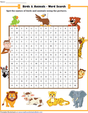 Animals and Birds - Word Search
