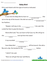 Fill in the blanks Story - Grade 1