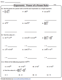 Laws of Exponents Worksheets