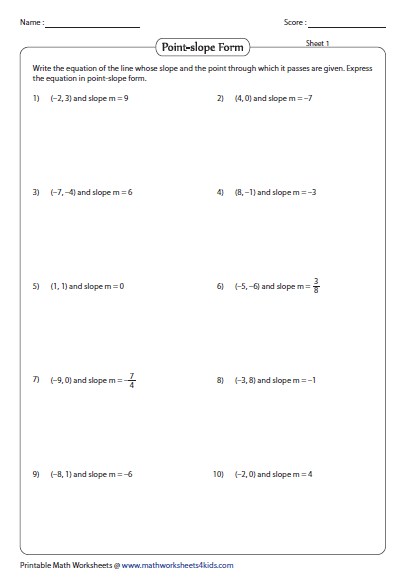 point-slope-form-of-equation-of-a-line-worksheets