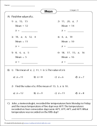 Mean Worksheets: Finding Average