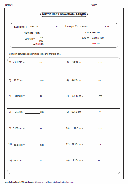 Convert Meters To Centimeters Chart