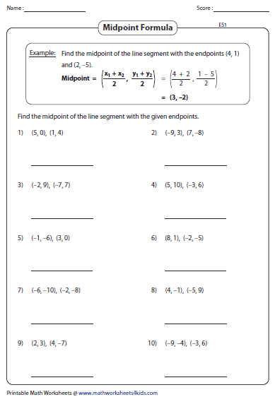 Midpoint And Distance Formula Worksheet