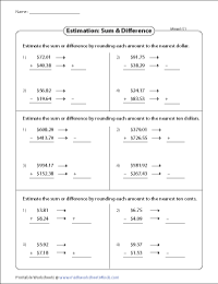 Estimating Money: Sum and Difference - Mixed