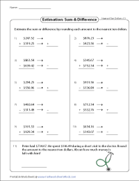 Estimating Money: Sum and Difference - Ten Dollars