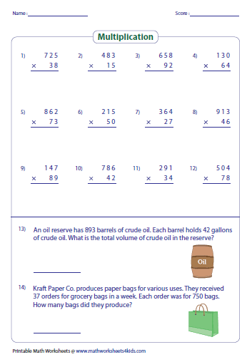 Multiplication Of Large Numbers Worksheet Worksheets For Kindergarten