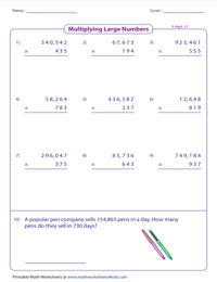Multiplying Large Numbers with Word Problems - By 3-Digit