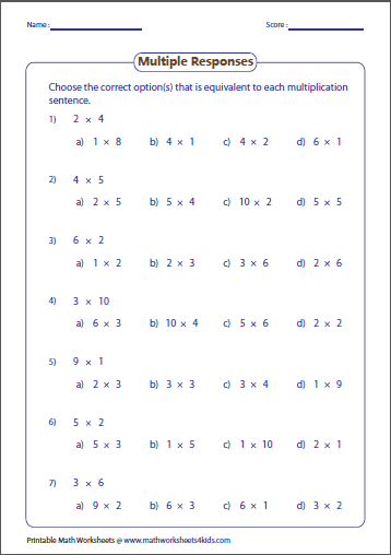 Multiplication Sentence Worksheets
