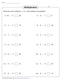 Multiplication and Comparison | Using Symbols - Easy