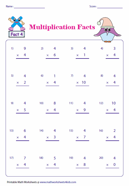 Multiplication Facts 0 1 2 5 10 Worksheets