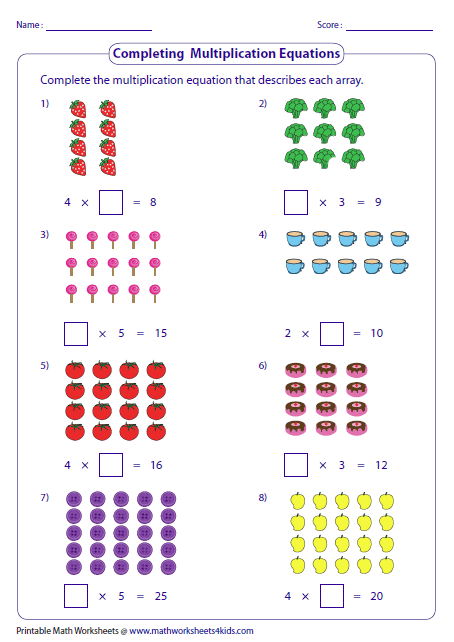 Multiplication Models Worksheets