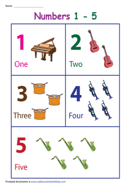 Numbers up to 5 | Musical Instrument-Themed