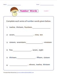 Complete the Series of Number Words - 1 to 20