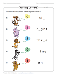 Fill in the Missing Letters - 1 to 10