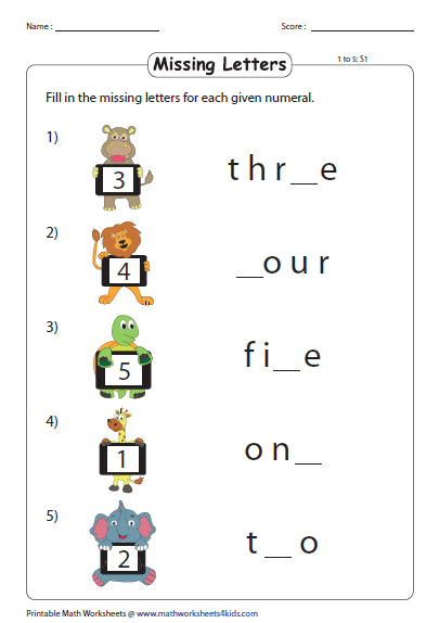 Kindergarten Number Names Worksheets - 1 to 20