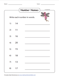 Writing numbers in words | Up to 20 - 11 to 20