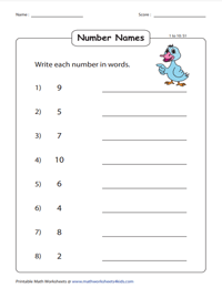 Writing numbers in words | Up to 10 - 1 to 10