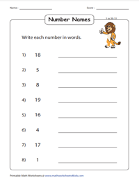 Writing numbers in words | Up to 20 - 1 to 20