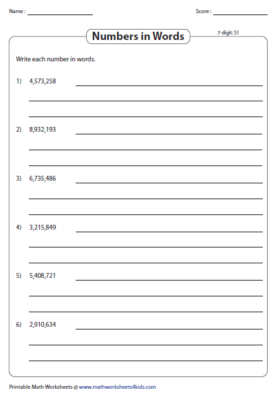 Writing Large Numbers In Word Form Worksheets