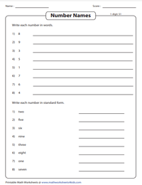 Combined Review: Word Form and Standard Form - 1-Digit
