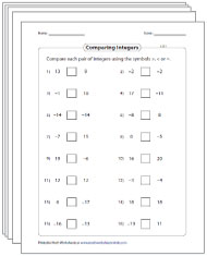 Ordering Integers Worksheets