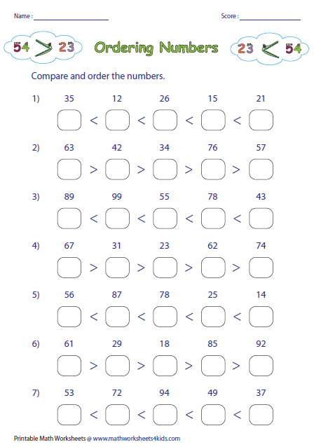 Maths homework ordering numbers
