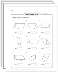Area of Parallelograms Worksheets